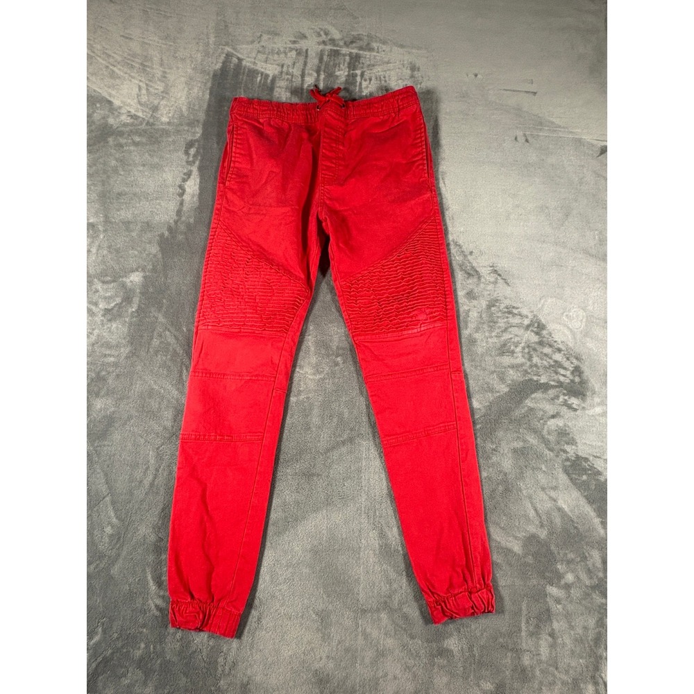 Encrypted Mens Moto Ribbed Knee Jogger Pants Large Red Cotton Streetwear